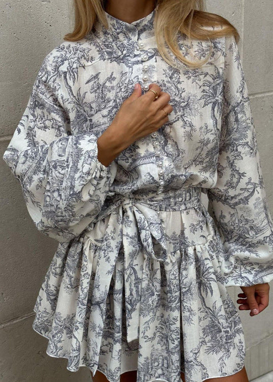 Robe courte imprimée manches bouffantes