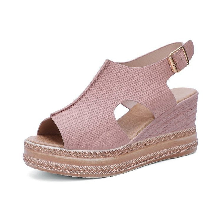 Sandales à Talon Compensé Femme – Style Estival avec Boucle