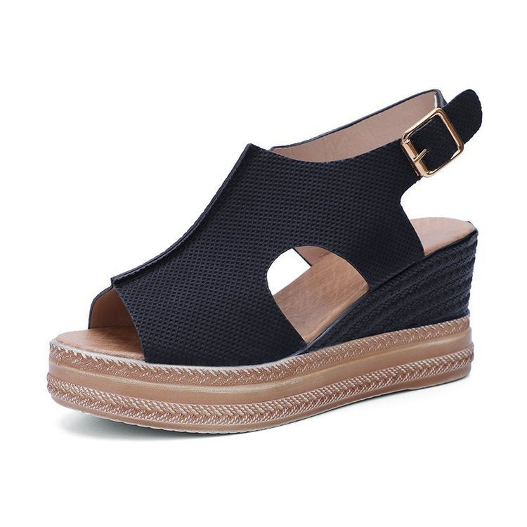 Sandales à Talon Compensé Femme – Style Estival avec Boucle