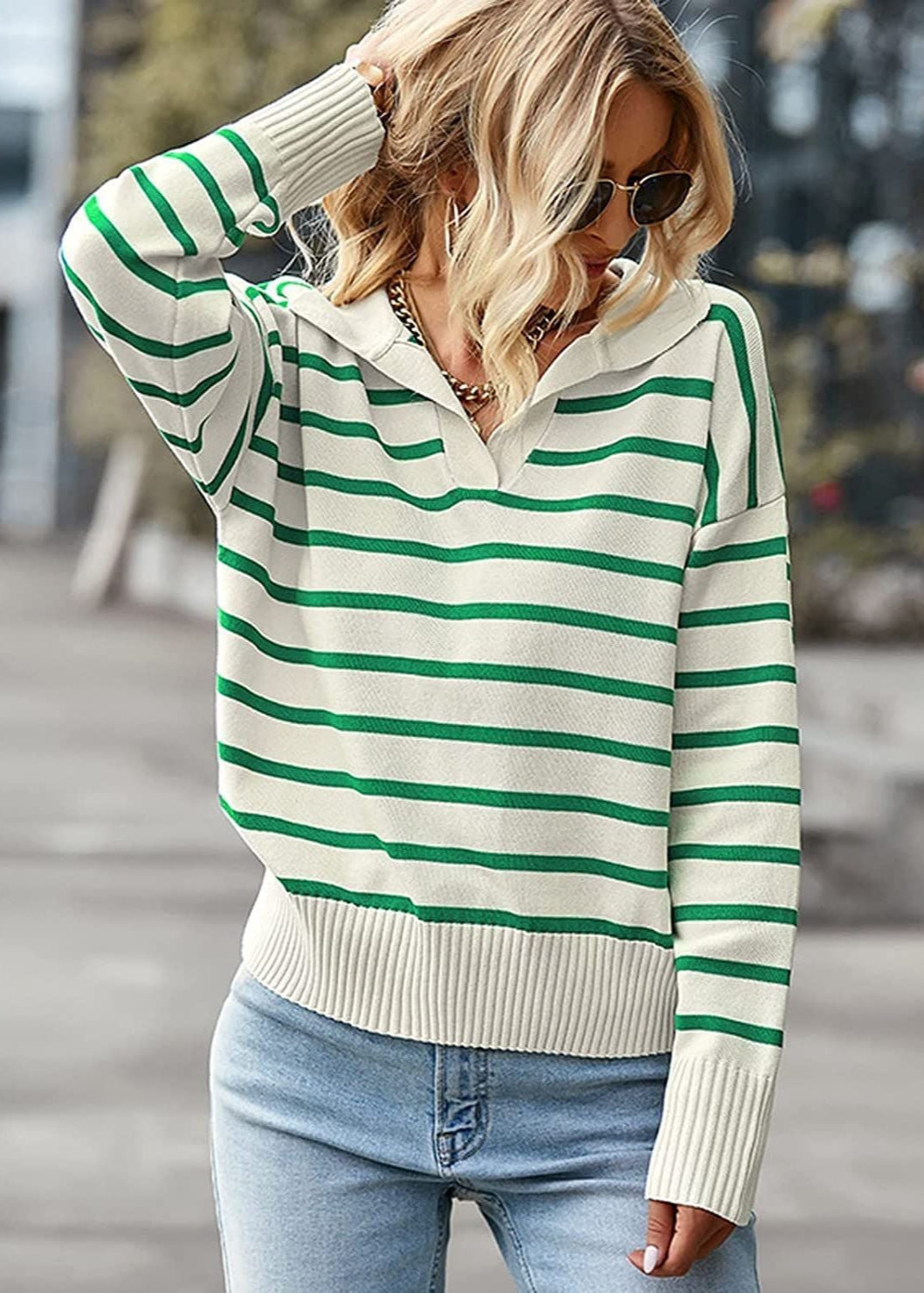 Pull Rayé Femme Col Chemise – Look Décontracté Chic