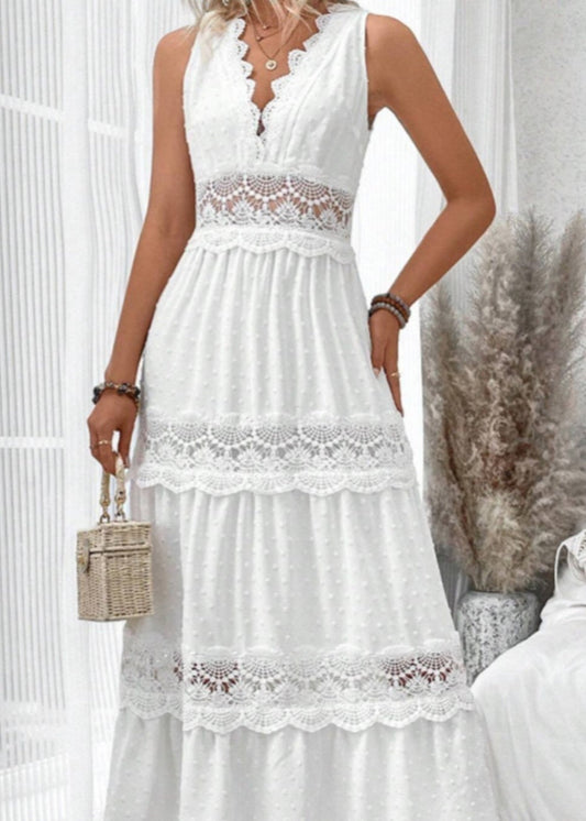 Robe Longue Blanche Dentelle Chic