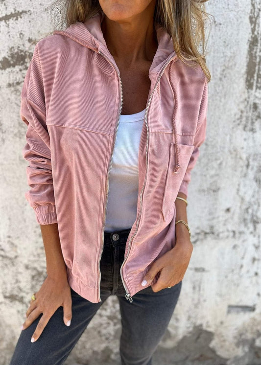 Veste Velours Zippée à Capuche