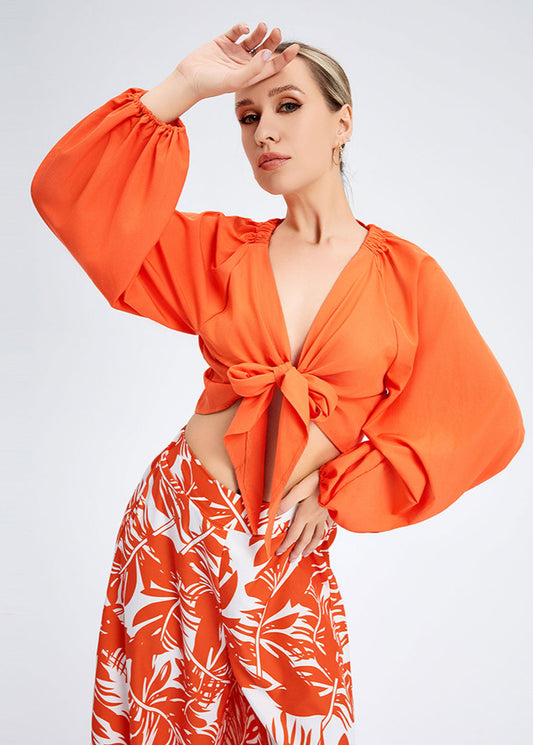 Ensemble Femme 2 Pièces – Haut Noué & Pantalon Imprimé