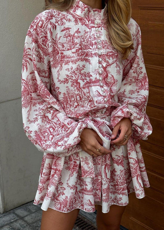 Robe courte imprimée manches bouffantes