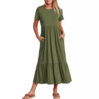 Robe Décontractée Femme Col Rond à Volants