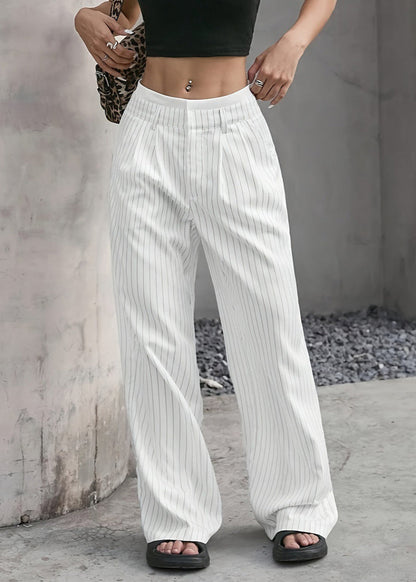 Pantalon droit rayé taille haute