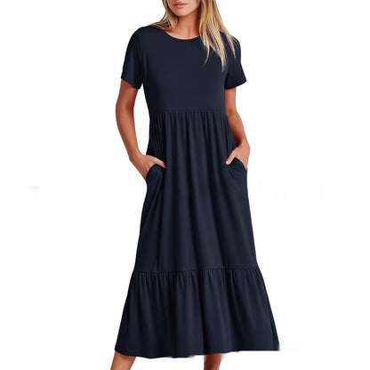 Robe Décontractée Femme Col Rond à Volants
