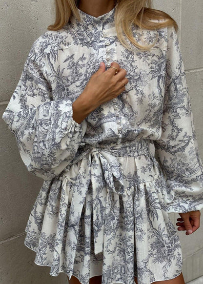 Robe courte imprimée manches bouffantes