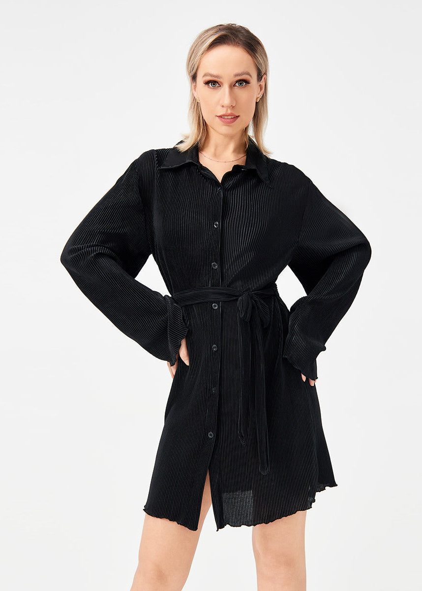 Chemise Plissée Décontractée avec Ceinture