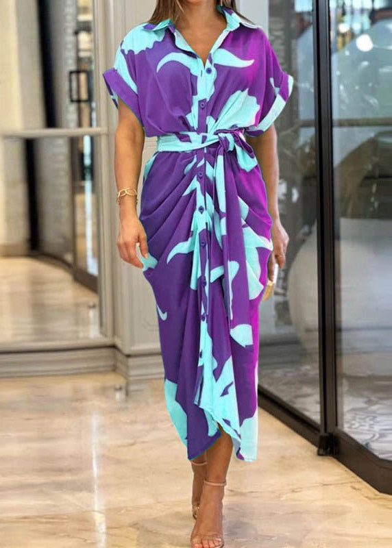 Robe chemise élégante imprimée ceinturée