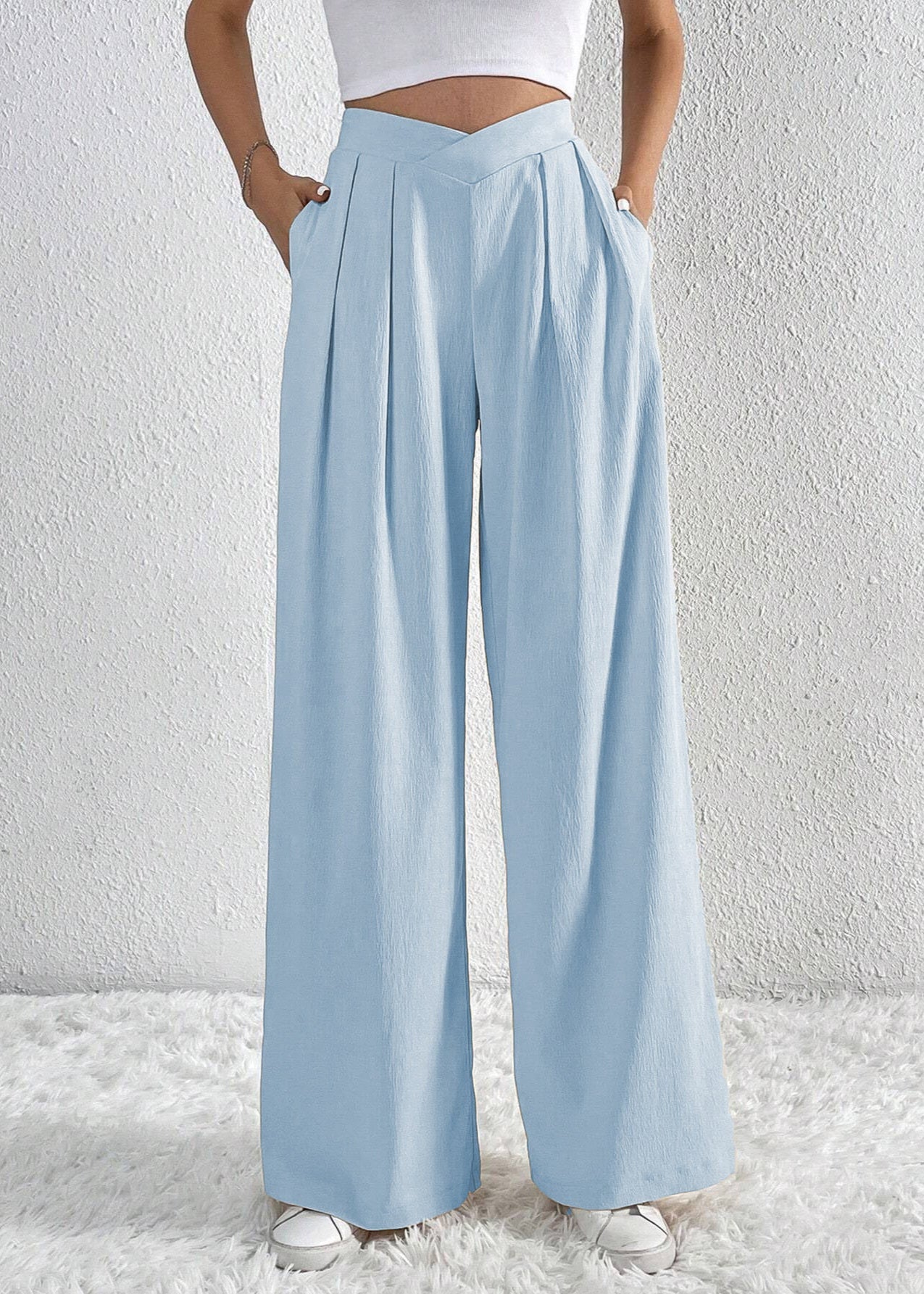 Pantalon large plissé femme été