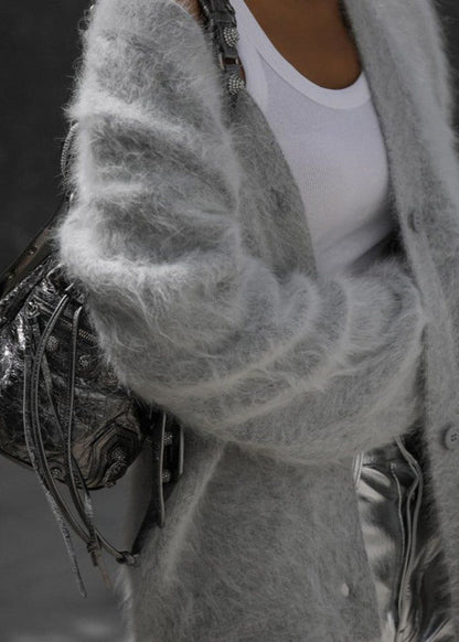 Gilet long col V boutonné femme