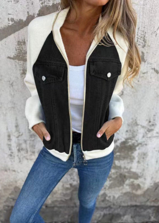 Veste Zippée Patchwork Denim Femme