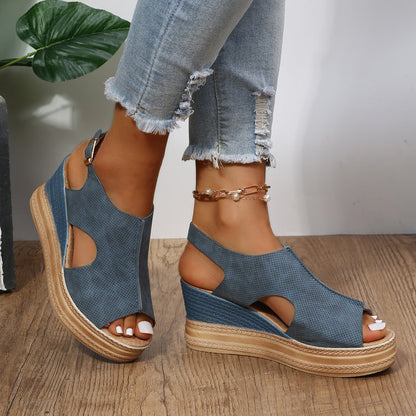 Sandales à Talon Compensé Femme – Style Estival avec Boucle