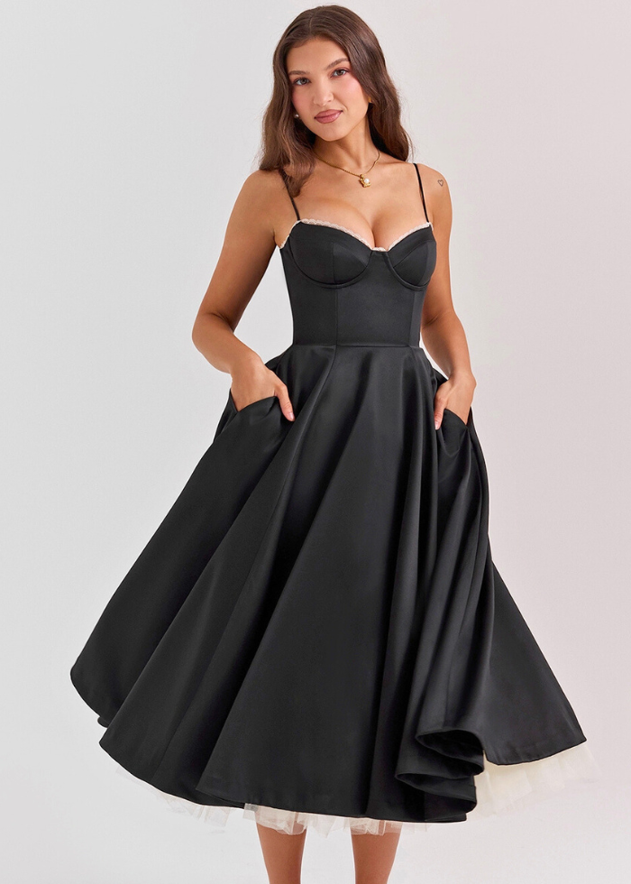 Robe Longue Rose Femme – Style Bustier & Jupe Volumineuse