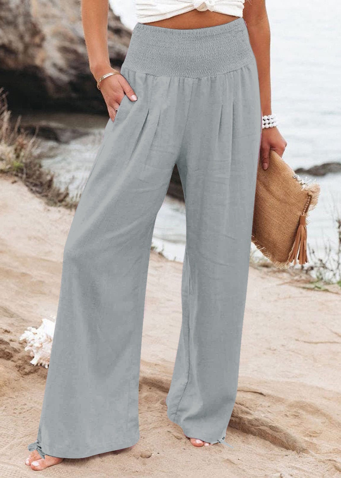 Pantalon Large Taille Haute Femme
