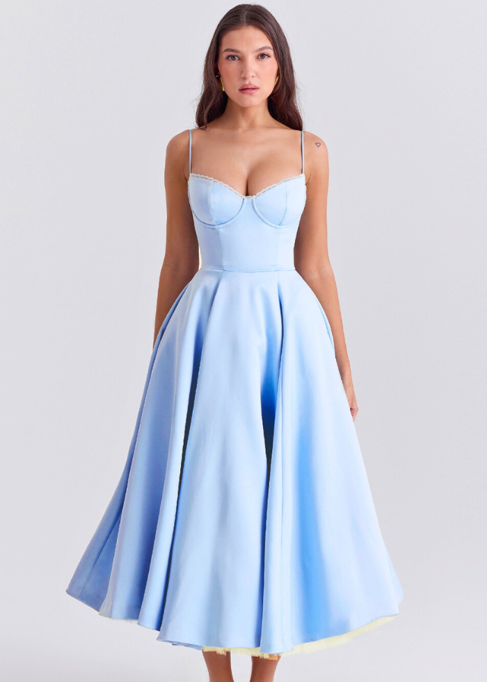 Robe Longue Rose Femme – Style Bustier & Jupe Volumineuse