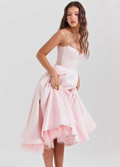 Robe Longue Rose Femme – Style Bustier & Jupe Volumineuse