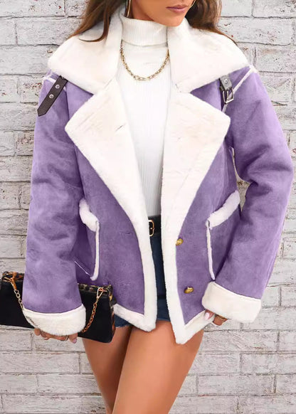 Veste peluche col polo femme
