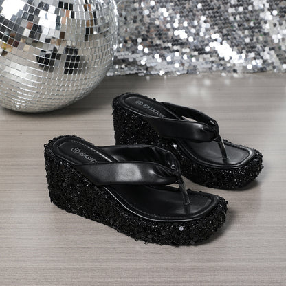 Sandales compensées brillantes femme été