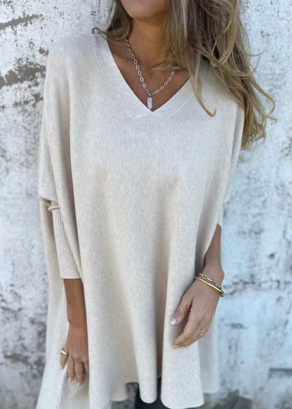 Pull long V-cou oversize automne