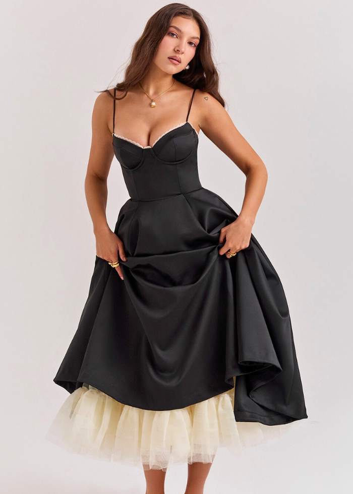 Robe Longue Rose Femme – Style Bustier & Jupe Volumineuse