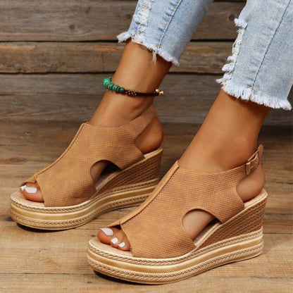 Sandales à Talon Compensé Femme – Style Estival avec Boucle