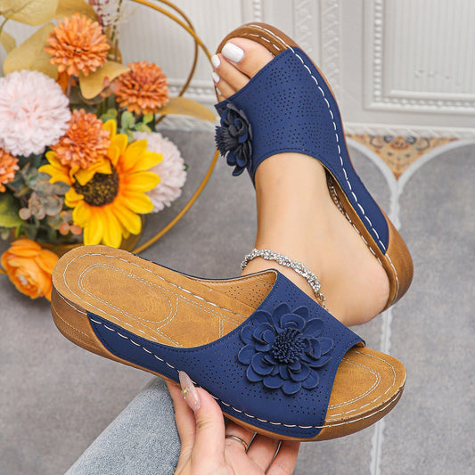 Sandales Compensées Fleur Rétro Été Femme