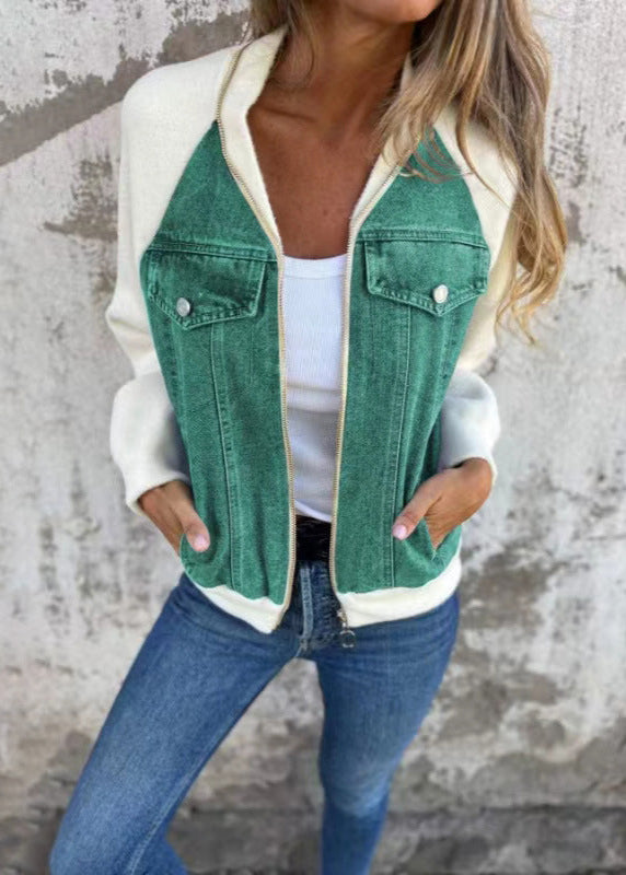 Veste Zippée Patchwork Denim Femme