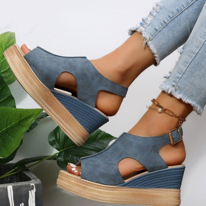 Sandales à Talon Compensé Femme – Style Estival avec Boucle