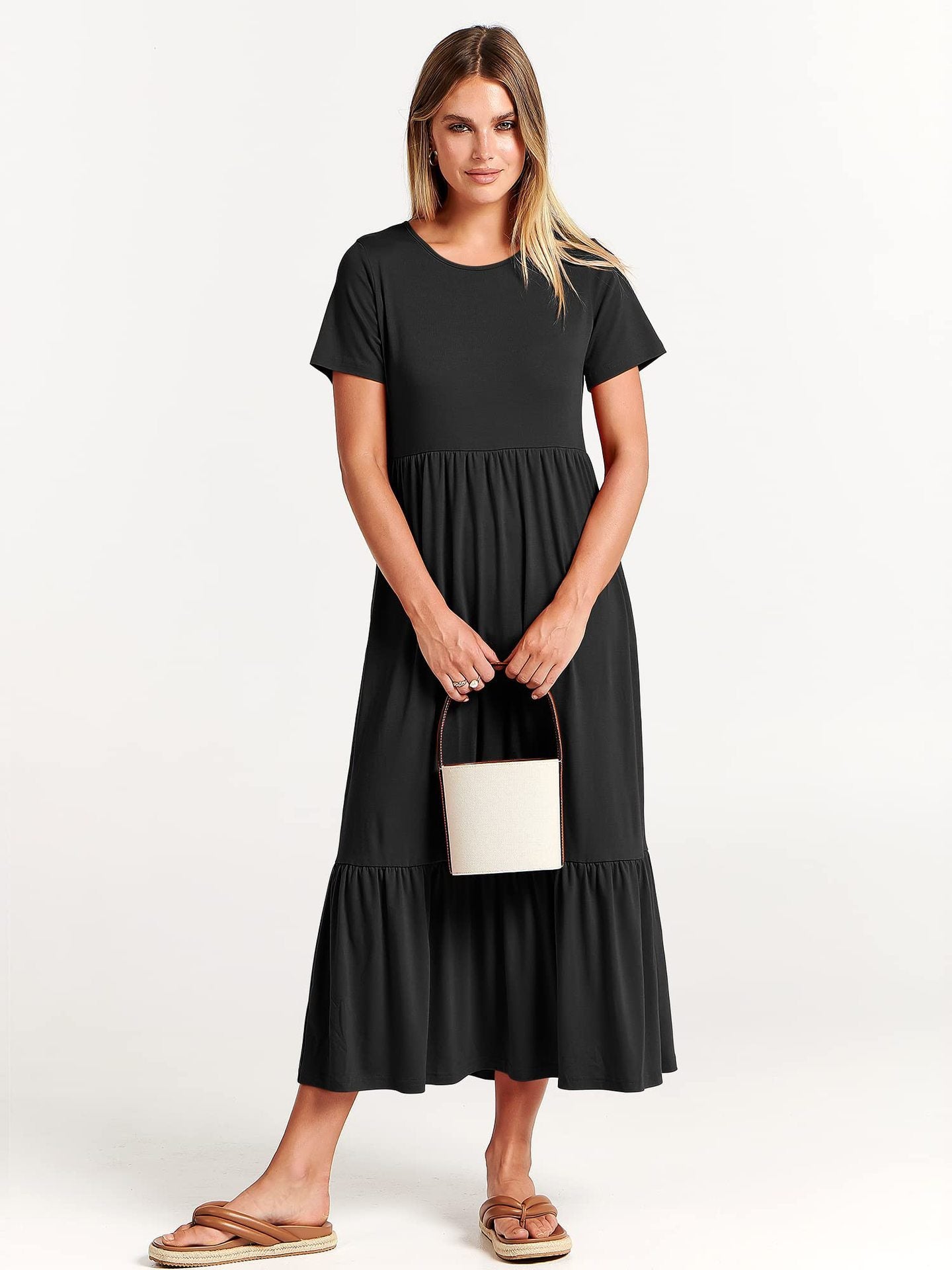 Robe Décontractée Femme Col Rond à Volants