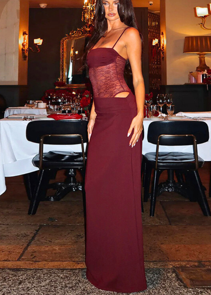 Robe longue dentelle à bretelles