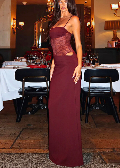 Robe longue dentelle à bretelles