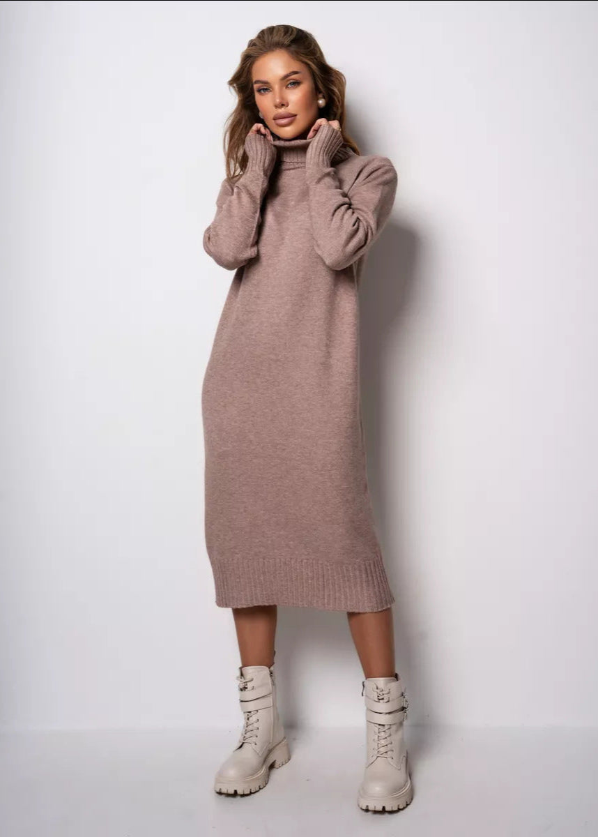 Robe pull femme col montant uni