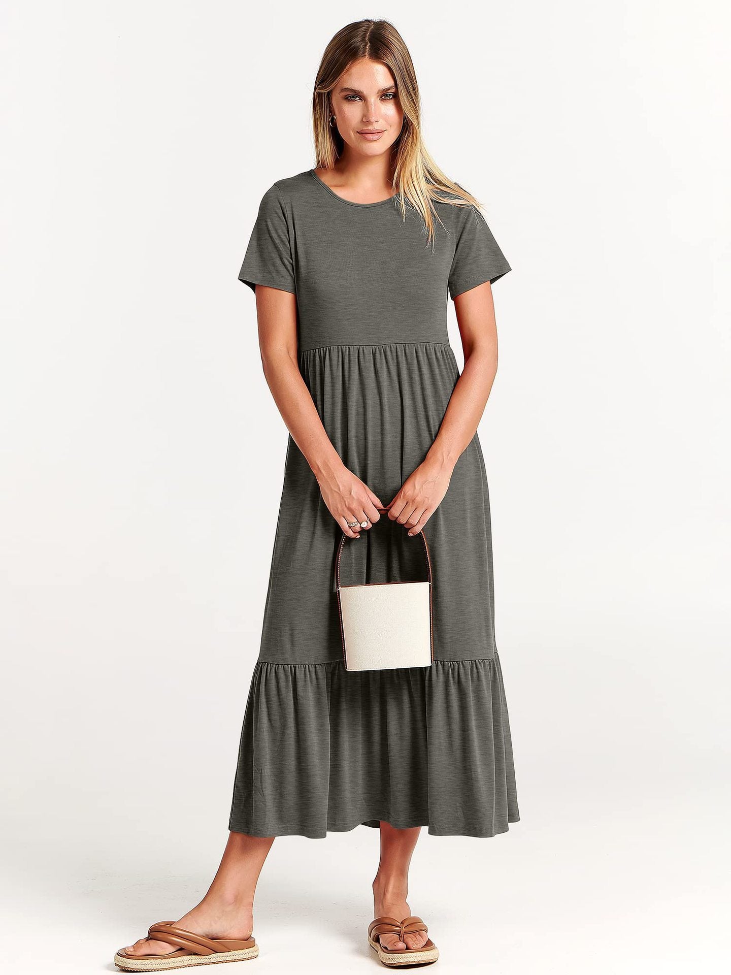 Robe Décontractée Femme Col Rond à Volants