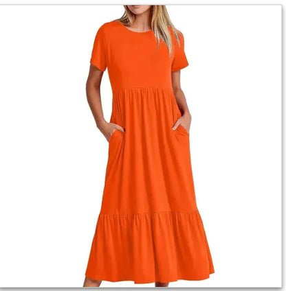 Robe Décontractée Femme Col Rond à Volants
