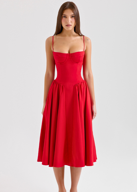 Robe Longue Rose Femme – Style Bustier & Jupe Volumineuse