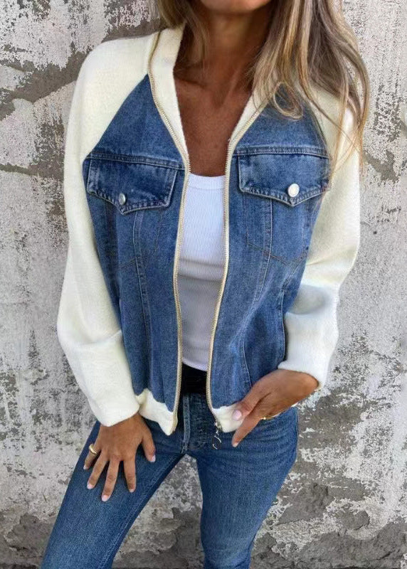 Veste Zippée Patchwork Denim Femme