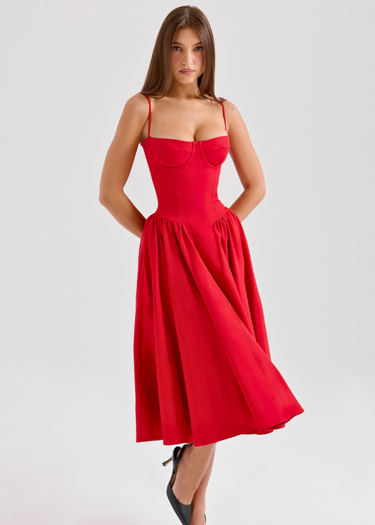 Robe Longue Rose Femme – Style Bustier & Jupe Volumineuse