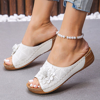 Sandales Compensées Fleur Rétro Été Femme