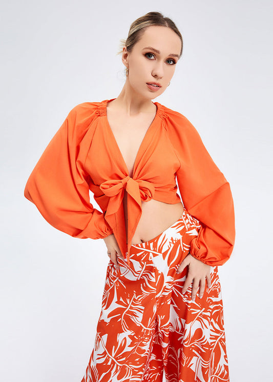 Ensemble Femme 2 Pièces – Haut Noué & Pantalon Imprimé