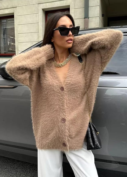 Gilet long col V boutonné femme