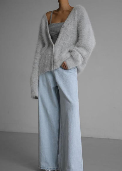 Gilet long col V boutonné femme