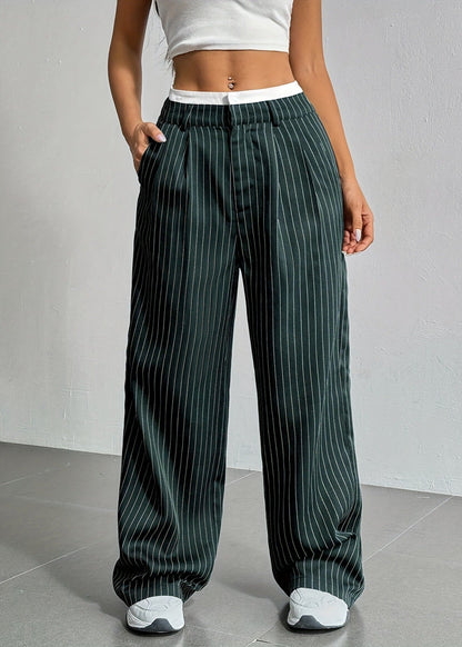 Pantalon droit rayé taille haute