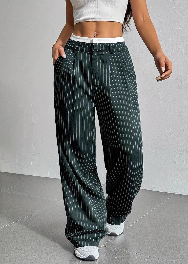 Pantalon droit rayé taille haute