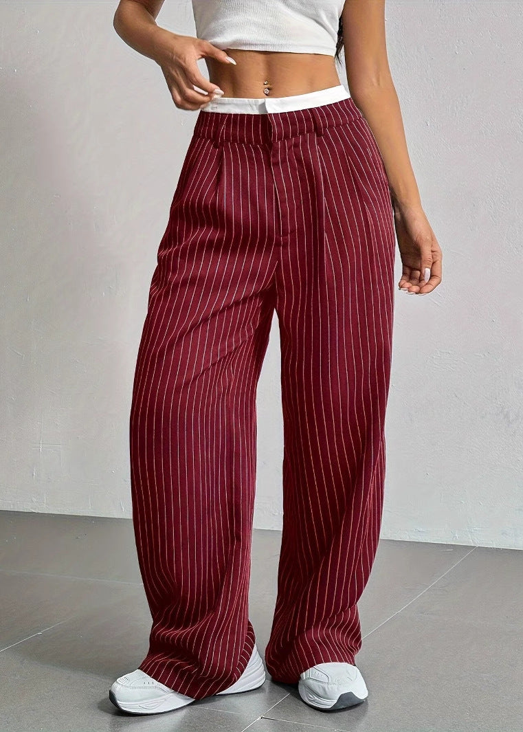 Pantalon droit rayé taille haute