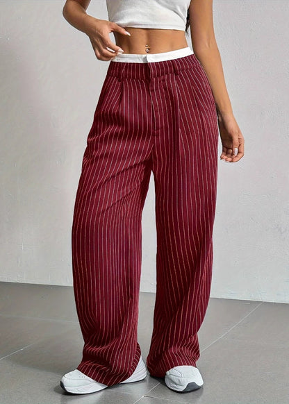 Pantalon droit rayé taille haute