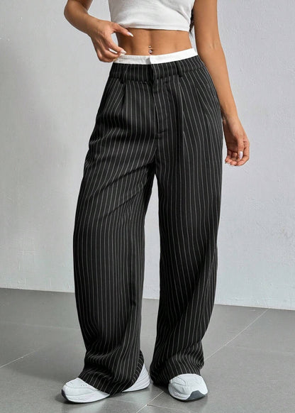 Pantalon droit rayé taille haute