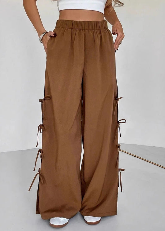 Pantalon femme large taille haute contrasté