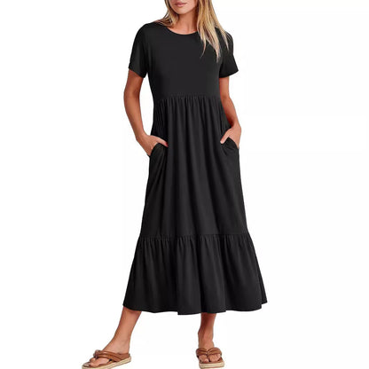 Robe Décontractée Femme Col Rond à Volants